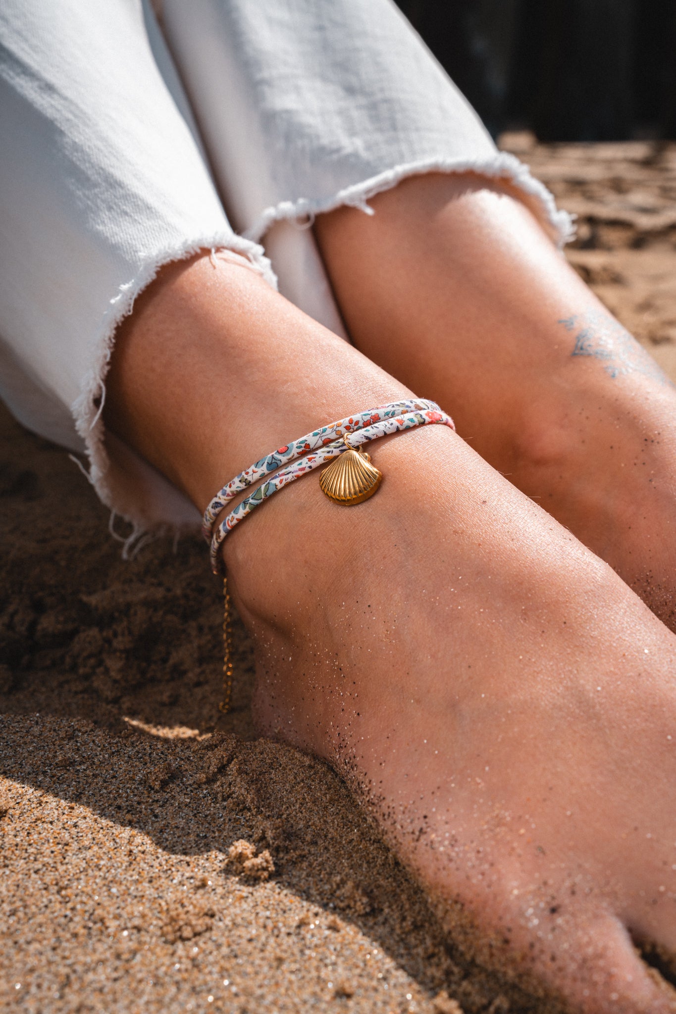 Bracelet de Cheville femme liberty Violette Coquillage double tour