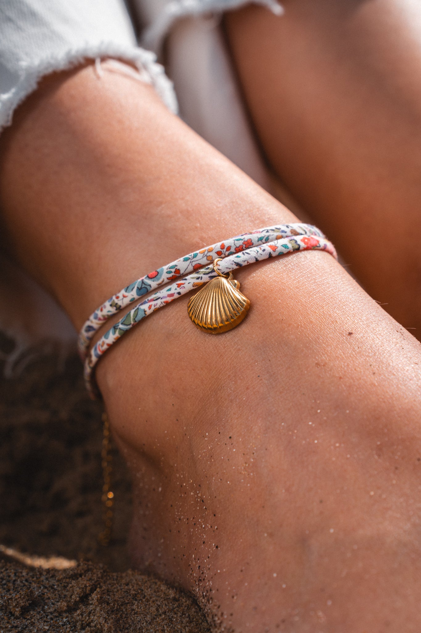 Bracelet de Cheville femme liberty Violette Coquillage double tour 1